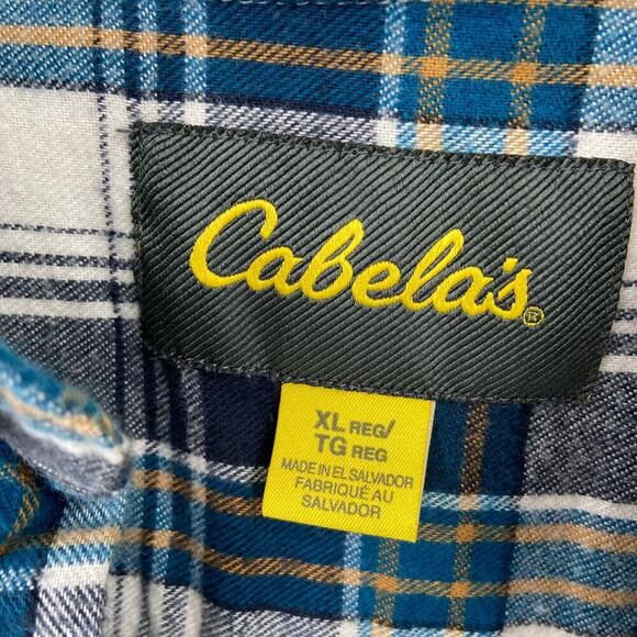 Cabela's Flannel Shirt Men's Size XL Black Blue Plaid Cotton Button Down - Picture 3 of 11